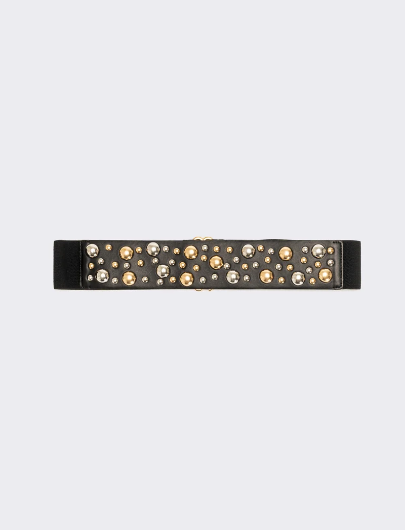 Cintura donna elastica con borchie a sfera - Nero