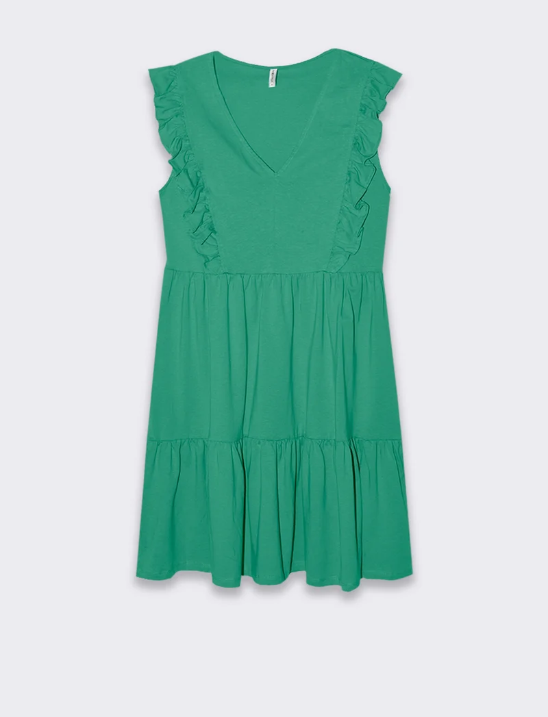 Vestito corto con rouches da donna - Verde smeraldo