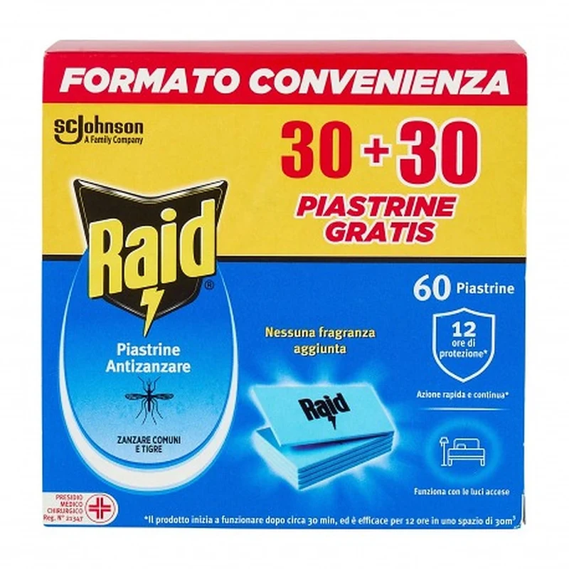 Raid Piastrine Antizanzare Comuni E Tigre Azione Prolungata Ricarica 60 pezzi — Repellente zanzare