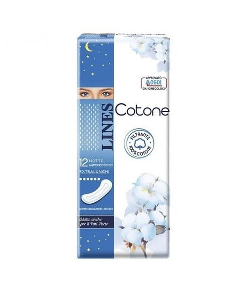 Lines Assorbenti Cotone Notte Anatomico Disteso Extralungo 12 Pezzi — Assorbente