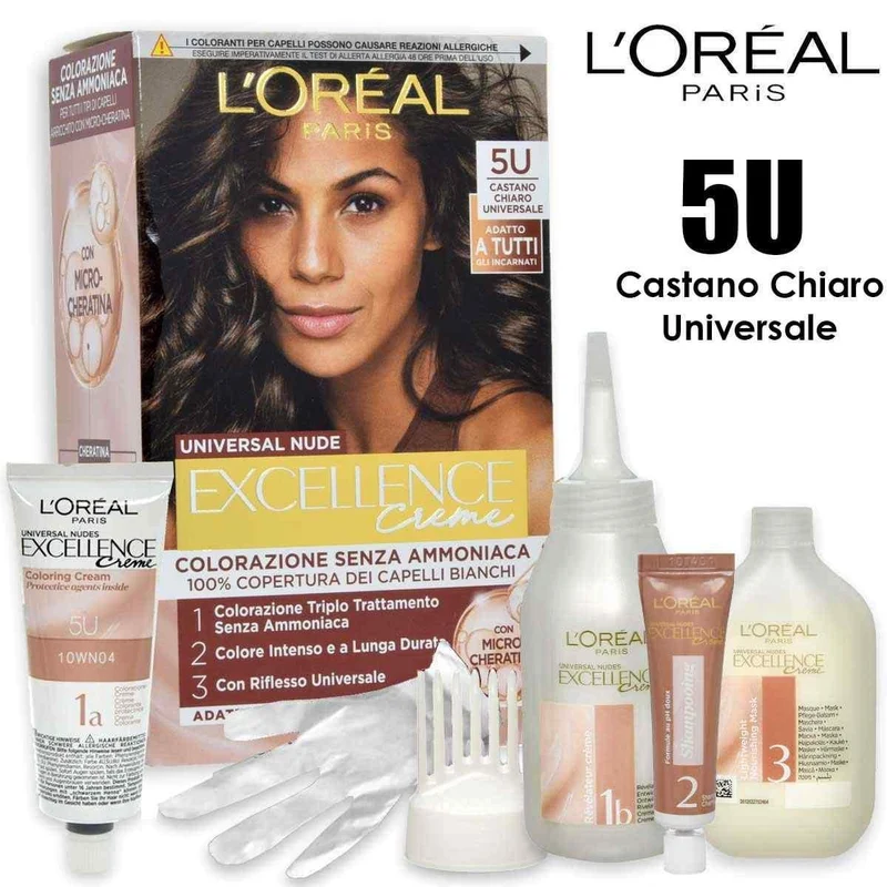 L´oréal paris Excellence Universal Nude Colorazione Permanente Senza Ammoniaca Castano Chiaro Universale 5U — Colorazione capelli