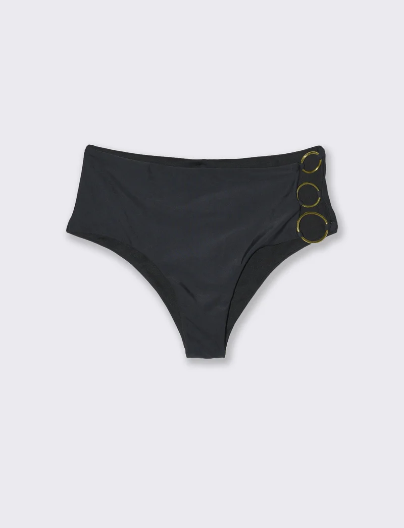 Slip mare donna vita alta con anelli - Nero