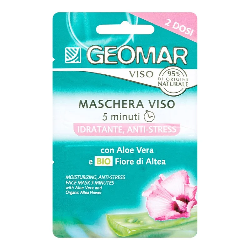 Geomar Maschera Viso 5 Minuti Idratante Antistress Fiore Di Altea Biologico E Aloe Vera 2 dosi da 15 ml — Maschera viso
