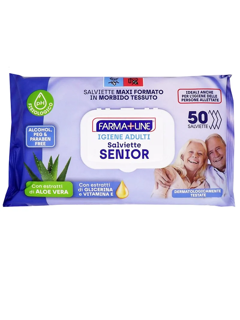 Farmaline Salviettine Senior 50 pezzi Al.Vera — Salviettine igieniche