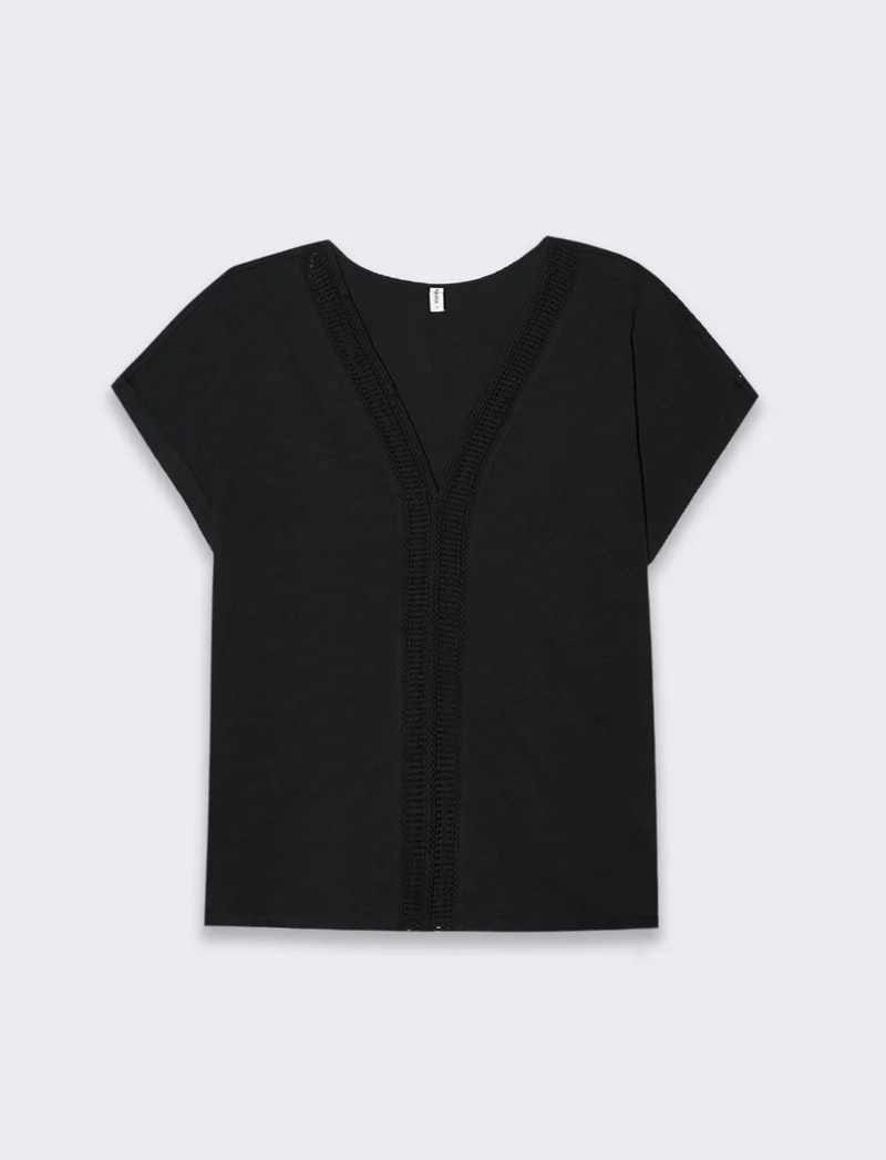 T-shirt con passamaneria da donna - Nero