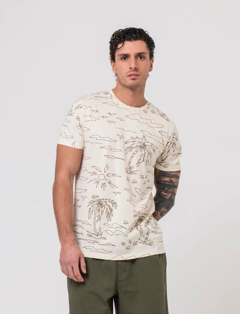 T-shirt in cotone con stampa floreale all over da uomo - Beige ecru